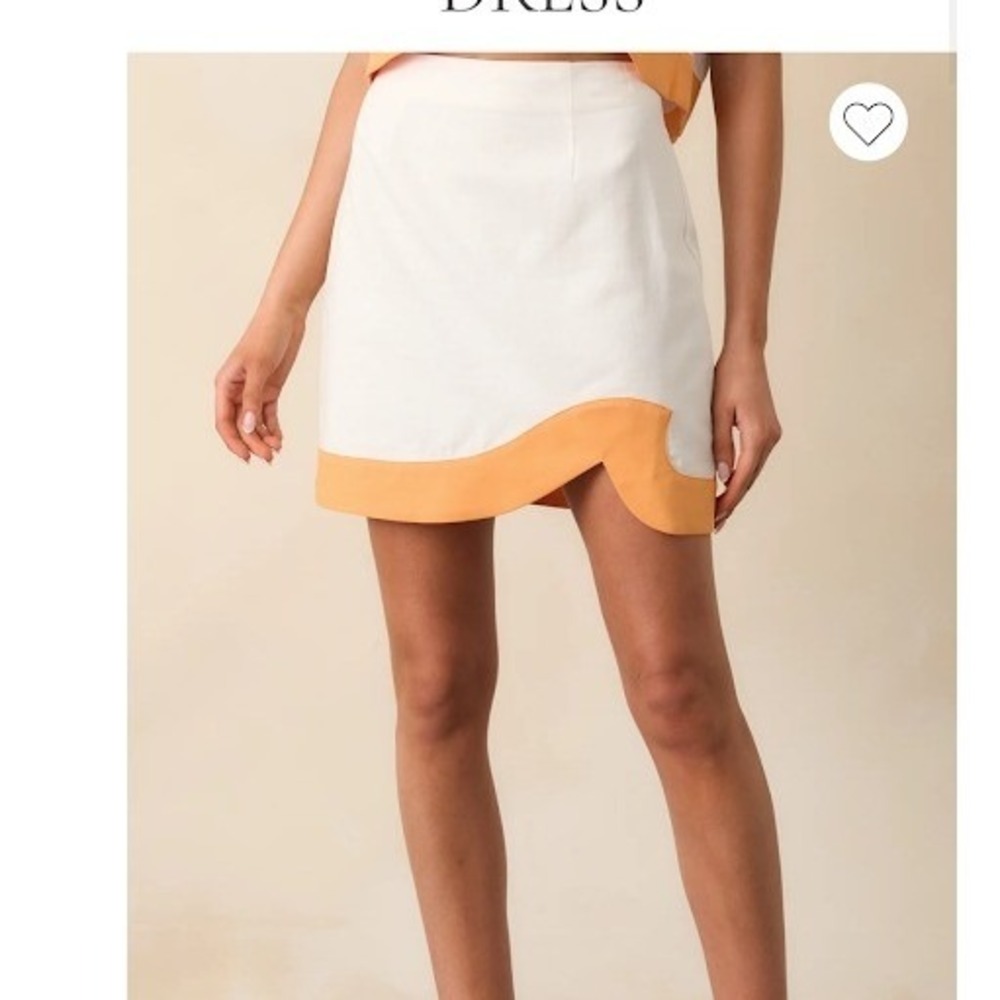 MINKPINK Alora Wave Mini Skirt White Orange High Rise Cotton Linen XS NEW